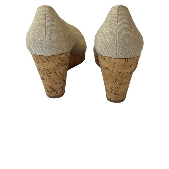 Nine West Beige Cork Wedge Heels Size 7.5M | Linen Look Slip-On Pumps Neutral - Picture 5 of 7